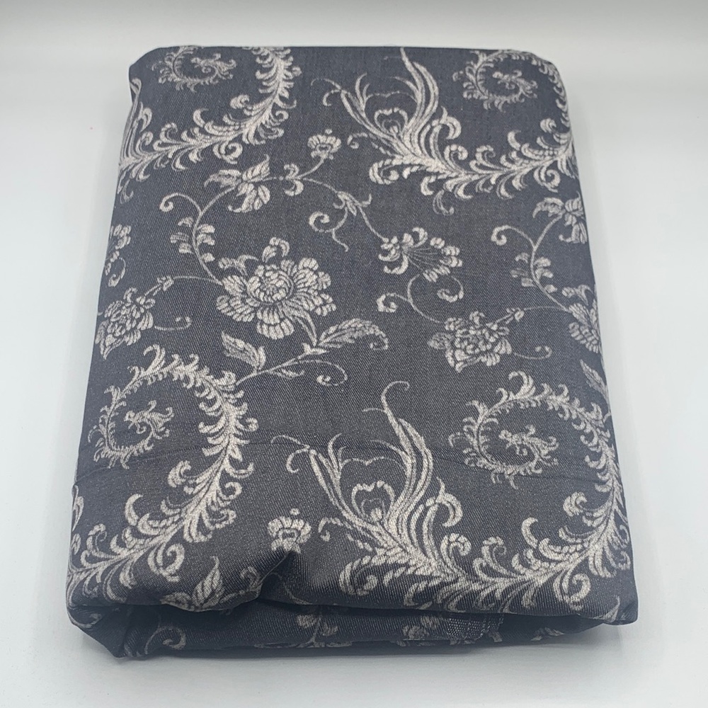 Floral Printed Charcoal Gray Damask Fabric